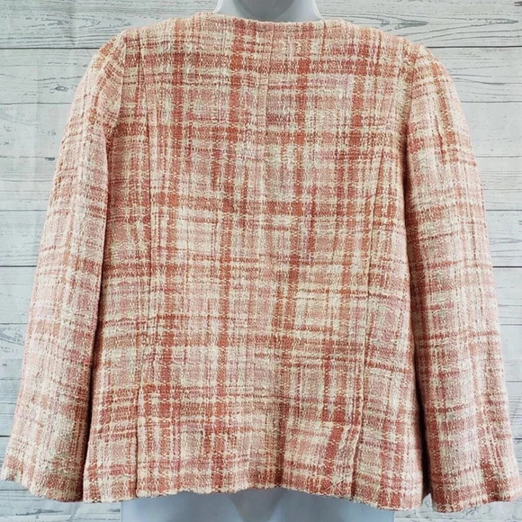 Talbots Womens Open Front Tweed Blazer Sz 14 petite Pink Orange Cotton Blend - Picture 2 of 2